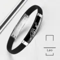 Black silicone and stainless steel bracelet featuring Leo zodiac constellation design - Leo