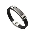 Stainless steel and black silicone men's bracelet with custom engraving metal plate. - Black (PU Leather)