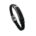 Men black braided leather stainless steel bracelet fashion titanium steel casual jewelry - Black (Leather Cord)
