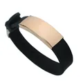 Men's black silicone bracelet with rose gold stainless steel blank plate for custom DIY engraving. - Rose Gold