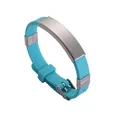 Teal blue silicone bracelet with brushed stainless steel plate for custom engraving - Lake Blue
