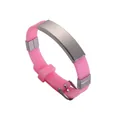 Pink silicone bracelet with an engravable matte finish stainless steel id plate - Pink