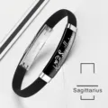 Black silicone Sagittarius constellation bracelet with engraved stainless steel plate - Sagittarius