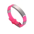 Adjustable pink silicone bracelet with engravable stainless steel ID plate for DIY craft - Rose Red
