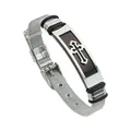 Stylish men's stainless steel mesh bracelet featuring a black cross design charm - Silver & Black Stainless Steel Mesh Straps with Cross