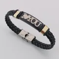 Vintage black braided leather bracelet with heart 'I Love You' plate - Eternal Heart (I LOVE YOU)