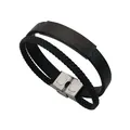 Black stainless steel DIY engraving men's bracelet with braided leather rope detail - Black