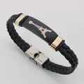 Vintage handmade braided leather bracelet with Eiffel Tower stainless steel plate - Eiffel Tower