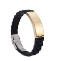 Men's black silicone bracelet with a polished gold stainless steel plate for engraving. - Black (Gold Shell)