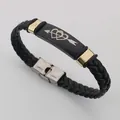 Handmade black braided leather bracelet featuring engraved heart and arrow steel plate - Cupid (Heart Infinity)