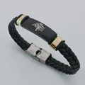 Hand-woven black leather bracelet with titanium steel Tree of Life plate in gold - Tree of Life