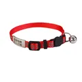 Reflective red nylon pet collar with paw print pattern and customizable metal nameplate - Red