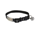Personalized black nylon pet collar with reflective paw prints and jingling bell - Black