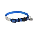 Blue reflective nylon pet collar with paw print pattern, metal tag and silver bell - Blue