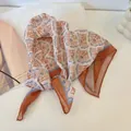 Vintage floral silk scarf square neckerchief in orange and blue for retro styling - Pink Floral Pattern
