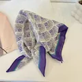 Vintage purple floral silk small square scarf for women neckerchief hair accessory - Purple Floral Pattern