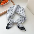 Elegant white and black polka dot small square scarf for hair or neck styling - White Polka Dot