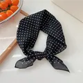 Vintage black and white polka dot square silk scarf neckerchief headband for women - Black Polka Dot