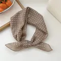 Vintage brown polka dot silk scarf for women, elegant neck scarf and hair tie accessory - Khaki Polka Dot