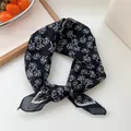 Vintage black square silk scarf with white rose floral pattern for neck or hair styling - Black Sketch Floral