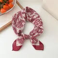 Red paisley pattern vintage small square silk scarf for hair or neck - Nepal Retro Red Paisley