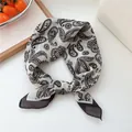 Elegant black and white paisley print small square silk scarf for women neckerchief - Nepal Retro Dark Brown Paisley
