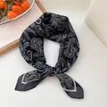 Vintage black paisley square scarf, versatile silk-like neckerchief and hair band - Nepal Retro Black Paisley