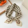 Elegant vintage floral silk square scarf and hair band for women in beige and brown - Literary Beige Floral