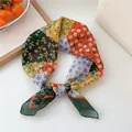 Vintage style floral patchwork square silk scarf and neck kerchief hair accessory - Geometric Green Block