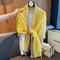 Bohemian yellow leaf print shawl for women, beach sun protection wrap pashmina - Yellow Blue Block