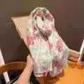 Bohemian floral pattern sunscreen shawl with pink tassels for an elegant holiday style - Pink Green Floral