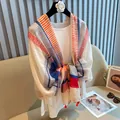 Elegant Bohemian style colorful sun protection shawl wrap with red tassels for women fashion - Rainbow
