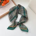 Elegant vintage green and beige plaid small square silk neckerchief and hair scarf - Korean Green Coffee Plaid