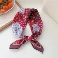 Elegant vintage floral square silk scarf featuring a red and purple daisy patchwork design - Geometric Elegant Red
