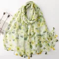 Bohemian style floral sun protection shawl with tassels for women, yellow and green - Lime Flower