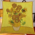 Premium Van Gogh Sunflowers oil painting silk scarf 90cm square fashion wrap for women - Large Square / Sunflower