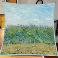 Artistic 90cm square silk scarf featuring Van Gogh oil painting field design for women - Large Square / Wheatfield With A Lark