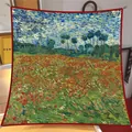 Elegant 90cm Hangzhou silk square scarf with Van Gogh Poppy Field oil painting design - 90*90cm / Large Square / Poppy Field