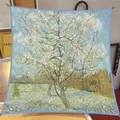 Vintage Van Gogh Almond Blossom oil painting print silk square scarf 90cm for women - 90*90cm / Large Square / Blossoming Peach Tree
