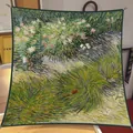Artistic Van Gogh oil painting style 90cm square silk scarf featuring floral grass pattern - 90x90cm / Van Gogh - Grass and Butterflies
