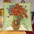 Elegant silk scarf featuring Van Gogh's classic poppy oil painting, 90cm square design - 90x90cm / Van Gogh - Red Poppies and Daisies