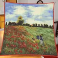 Van Gogh style landscape oil painting silk scarf in 90cm square format for women - Large Square / Monet - Red Poppies