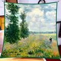 Luxurious square silk scarf featuring a classic impressionist poppy field oil painting - Large Square / Monet - Poppy Field