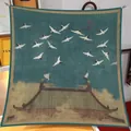 Elegant 90cm Hangzhou silk square scarf featuring a vintage Chinese crane painting - Large Square / Emperor Huizong - Auspicious Cranes