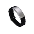 Black silicone ocean strap bracelet with silver stainless steel plate for men/women - Steel Case / Black Band