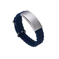 Dark blue silicone ocean sport bracelet with blank silver stainless steel plate for men and women - Steel Case / Blue Band