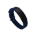 Navy blue ocean silicone sports bracelet with black stainless steel ID plate detail - Black Case / Blue Band