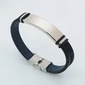 Stilvolles Edelstahl-Lederarmband mit geprägtem Blattmuster in edlem Dunkelblau - Blau