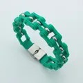 Green silicone bicycle chain bracelet for men, hip-hop style 14mm stainless steel jewelry - Green