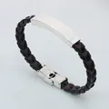 Geflochtenes Lederarmband mit polierter Edelstahlplatte in Schwarz und Braun Design - Braun